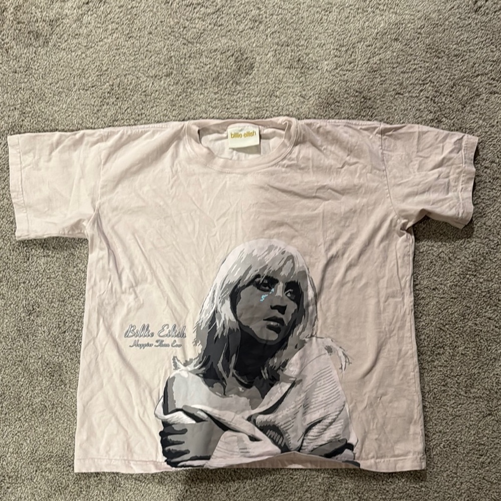 Billie Eilish Cream Short Sleeve Tee with Graphic Print